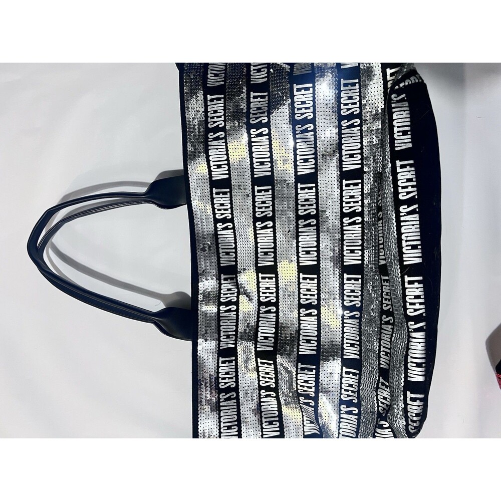 Victoria's Secret Black Silver Sequin Logo Metallic Tote Bag - Picture 3 of 3